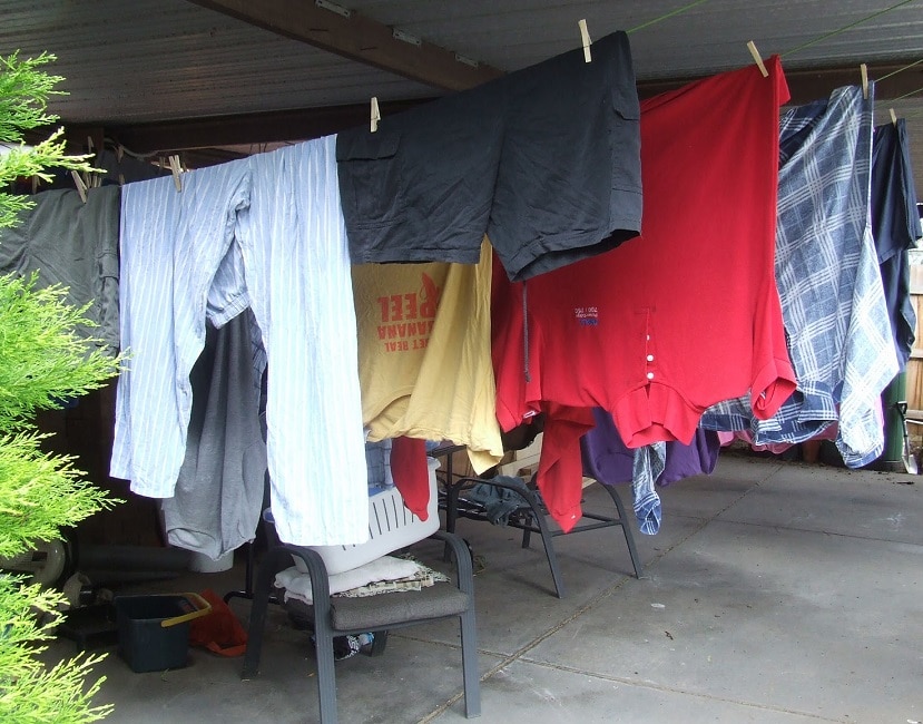 Drying clothes under camp roof