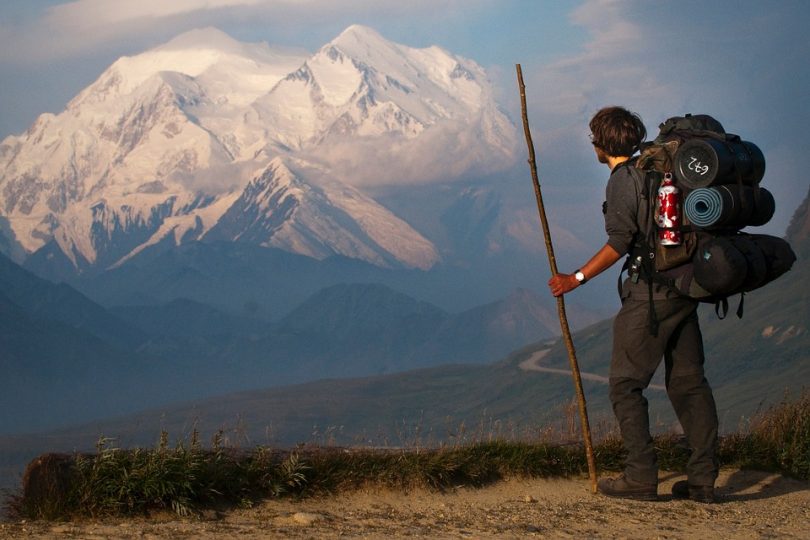 Man hiking alone in wilderness