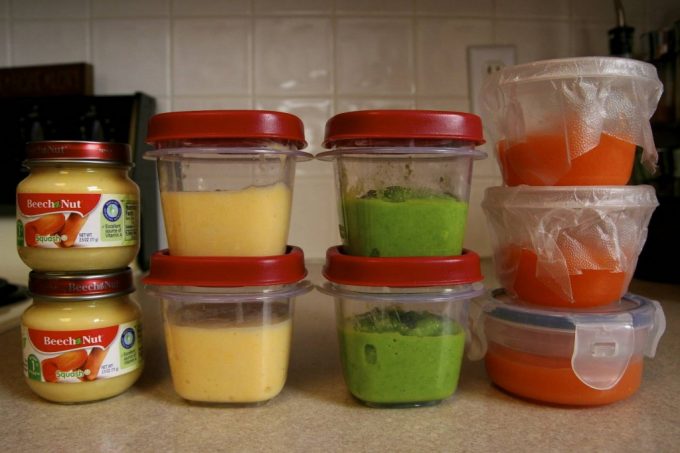 Containers of homemade baby food