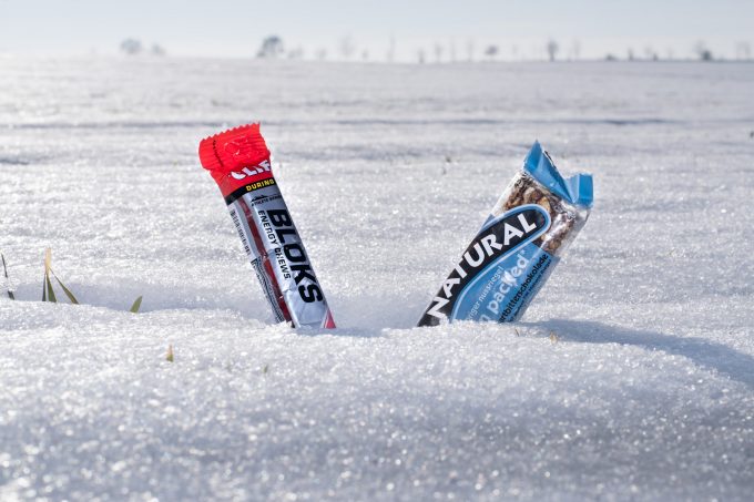 energy bars in the snow