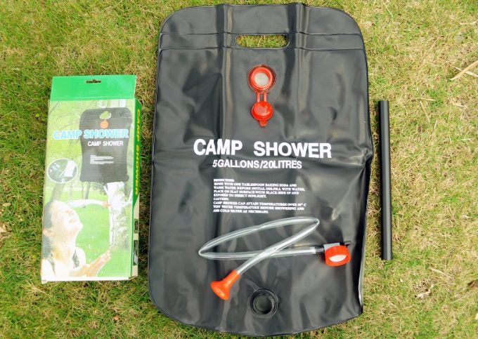 solar shower bag on grass
