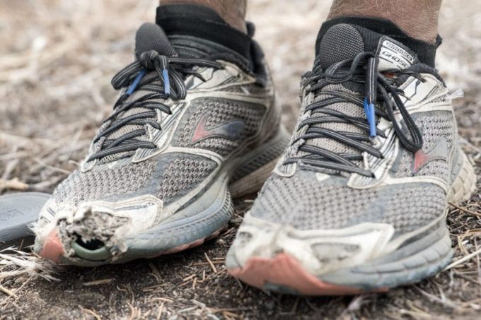 damaged hiking shoes