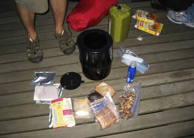 camping gear and bear canister