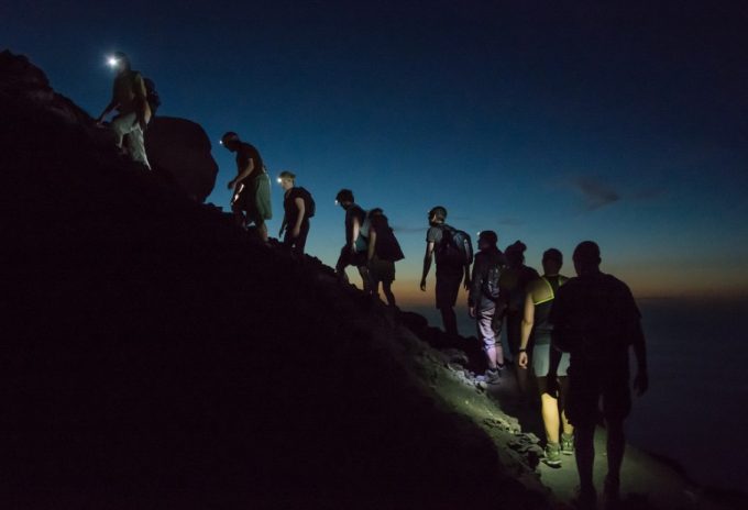 a group of night hikers