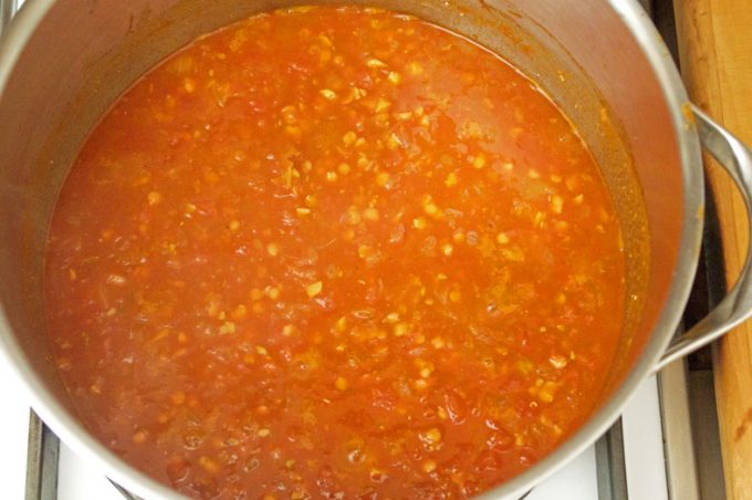 boiling red lentils