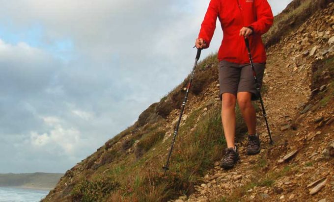 going downhill with trekking poles